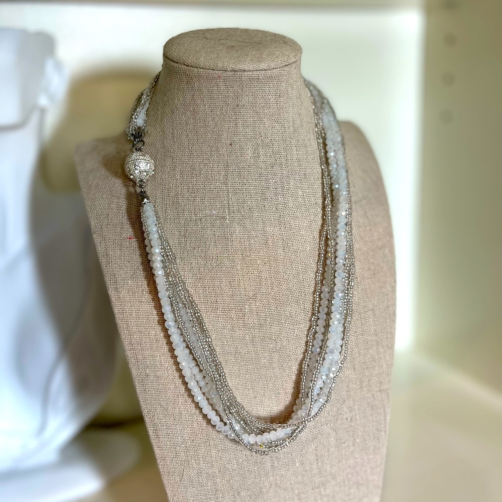 N195 Gorgeous NEW multi strand bracelet / necklace pave magnetic clasp closure